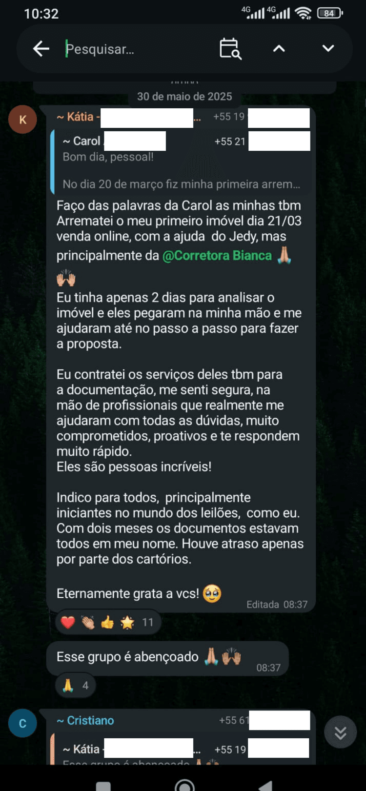 Depoimento da Katia via WhatsApp